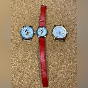 3 Piece Disney World 25th Anniversary Time Works Vintage Watch Mickey Minnie